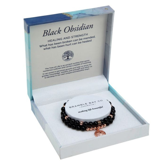 Duo Bracelet Set - Black Obsidian Rose Gold