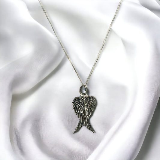 SAS Sterling Silver Angel Wing Pendant Necklace