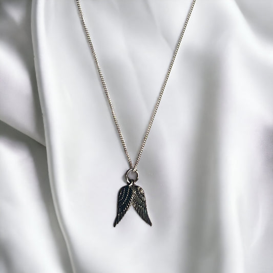 SAS Sterling Silver Double Wing Pendant Necklace